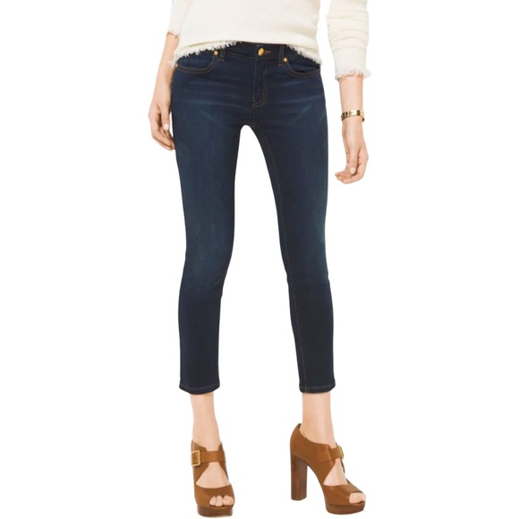 Michael Kors Izzy Mid Rise Cropped Skinny Dark Blue Stretch Denim Jean Size 10 - Picture 1 of 12